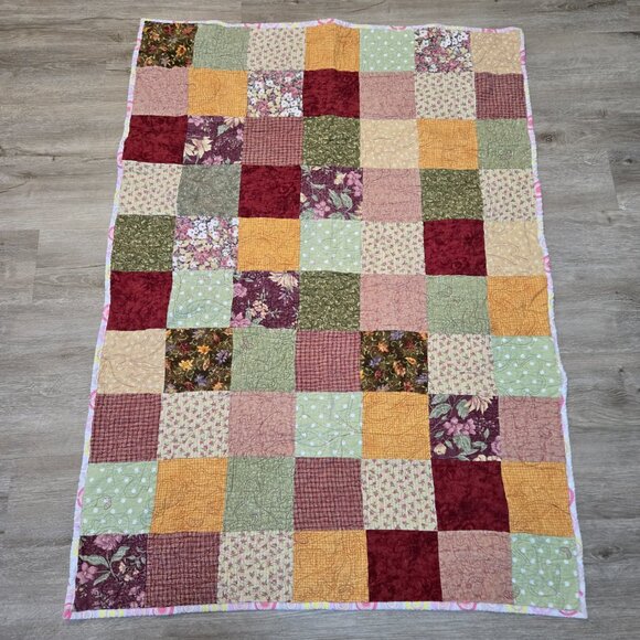 Handmade Patchwork Lap Quilt Homemade 50"x35" Multicolor Fall Colors Music Notes - Picture 7 of 11